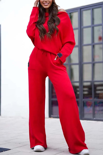 Women's Casual Solid Color Sports Suit Red