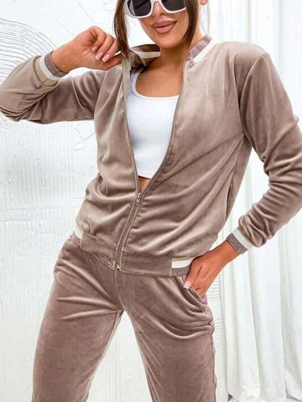 Women's Spring and Fall Multi-colored Zip-up Casual Sportswear Suit