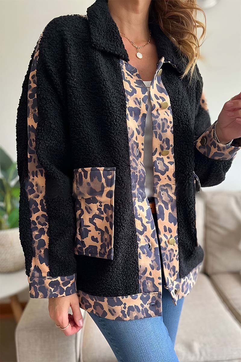 Women's Leopard Patchwork Plush Lapel Jacket