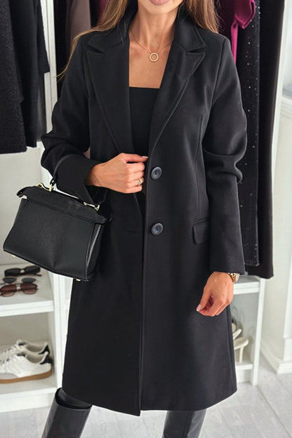 Women's Casual Solid Color Long Coat Black