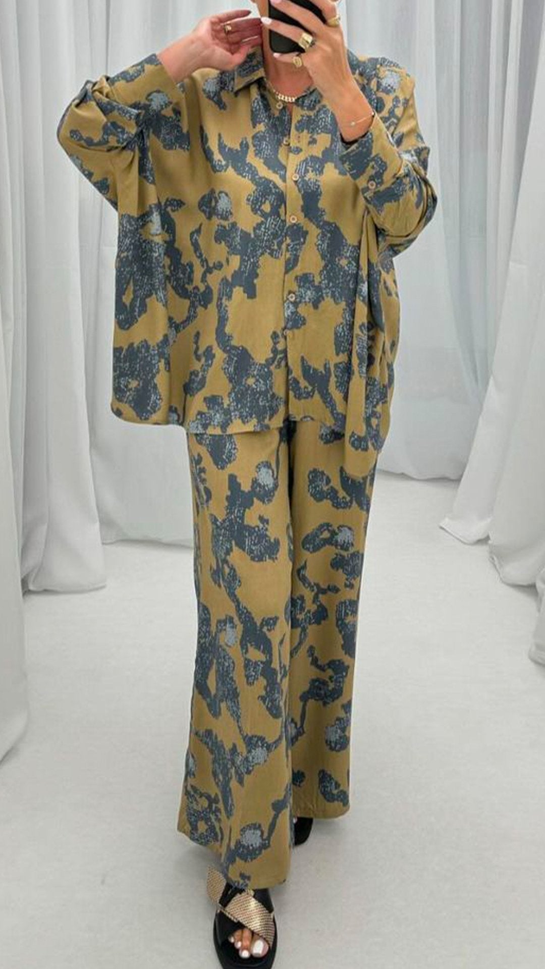 Women's Lapel Long-sleeved Printed Casual Suit