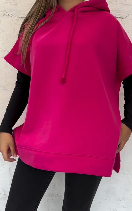 Women's Solid Color Hooded Short-sleeved Sweatshirt rose red