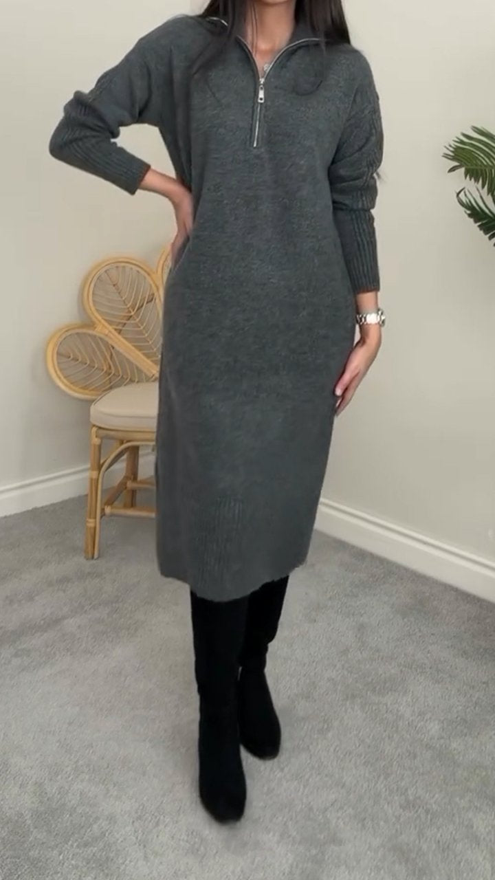 Solid Color Knit Dress for Women grey