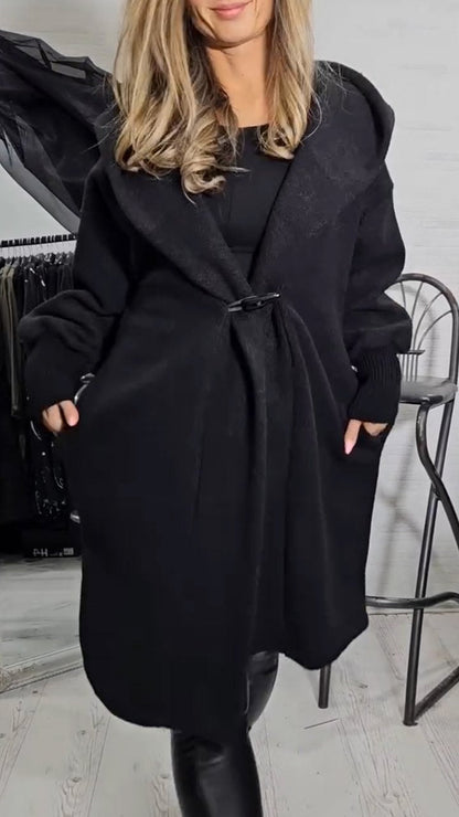 Women's Long Sleeve Hooded Trench Coat black