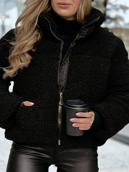 Women's Casual Lapel Zipper Coat black