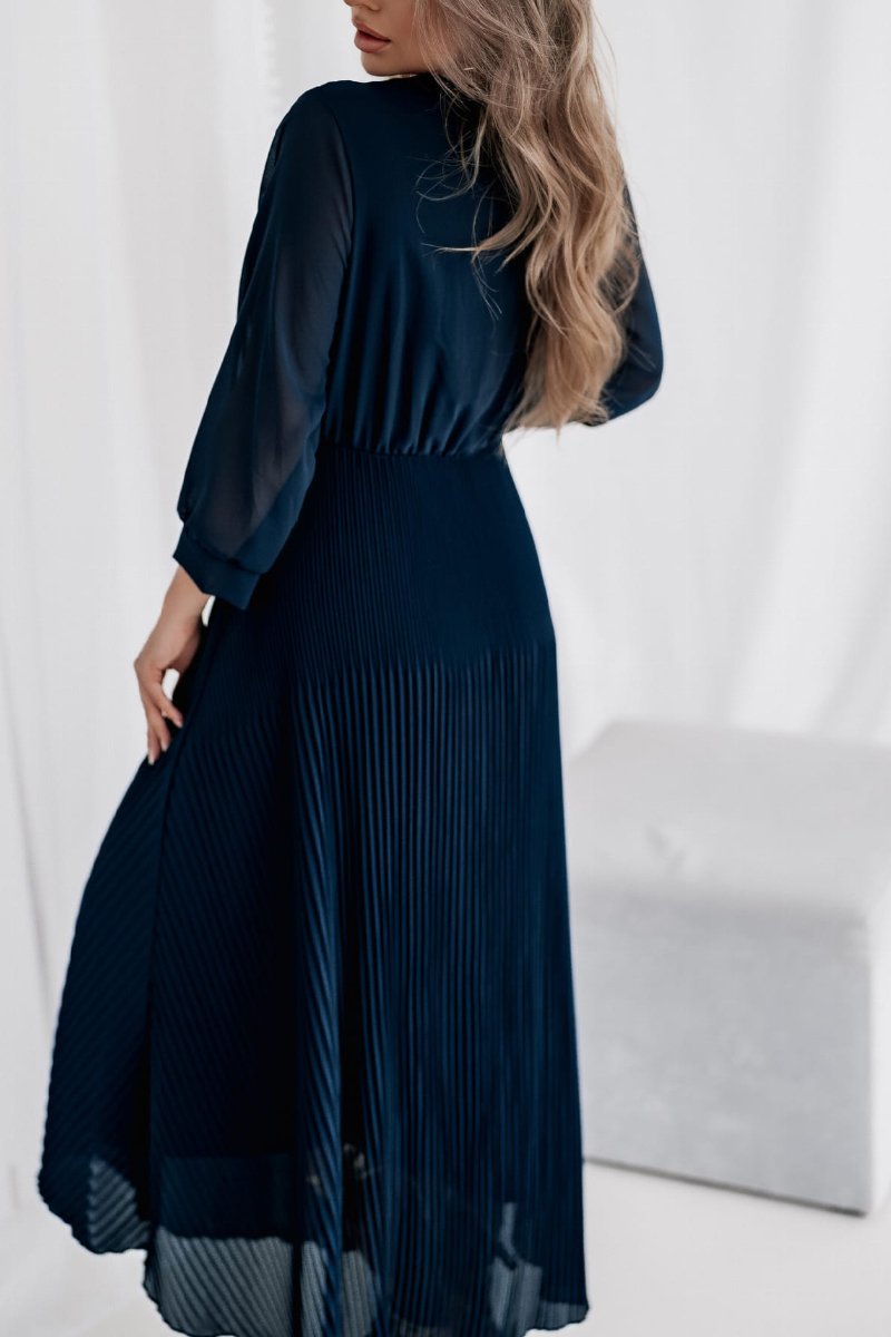 Women's Elegant V-neck Long Sleeve Chiffon Dress