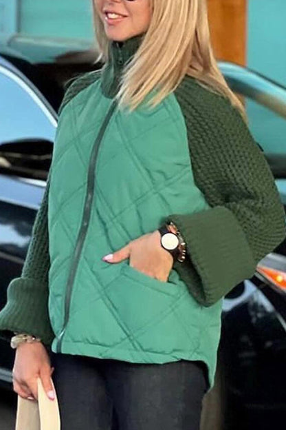 Knitted Patchwork Solid Color Casual Jacket green