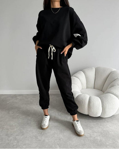 Women's Two-piece Solid Color Loose Sweatshirt Suit