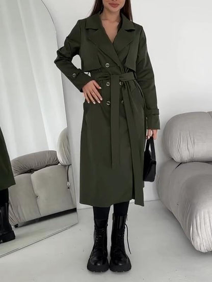 Women's Lapel Long Waist Trench Coat