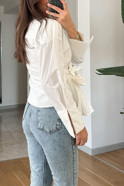 Women's Casual Solid Color Lace-Up Shirt