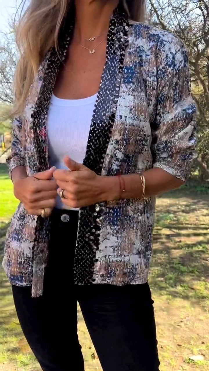 Sequin Patchwork Printed Cardigan