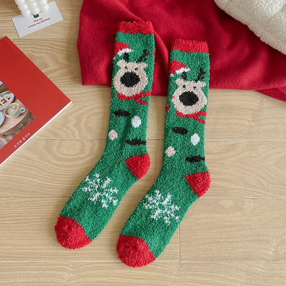 Women's Christmas Non-shedding thickened coral fleece stockings pattern5 one size