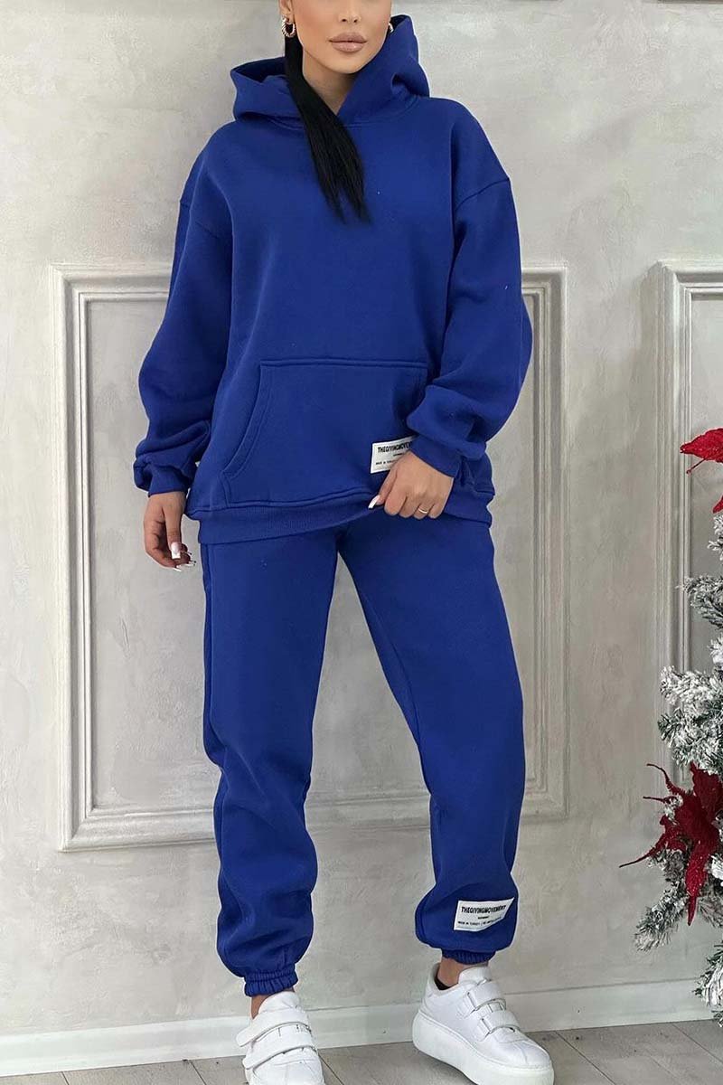 Women's Solid Color Comfort Hooded Track Suit Blue