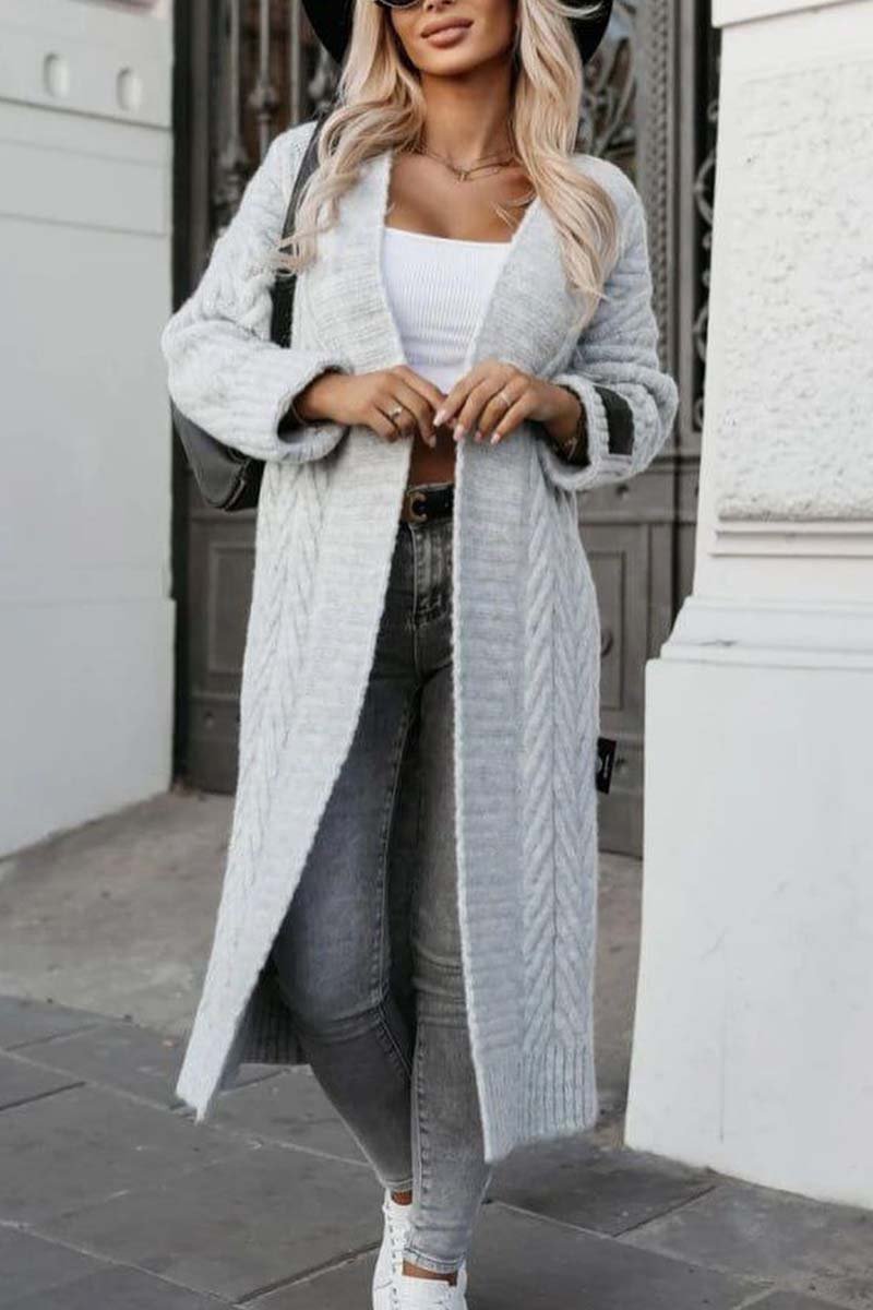 Women's casual solid color knitted cardigan Gray