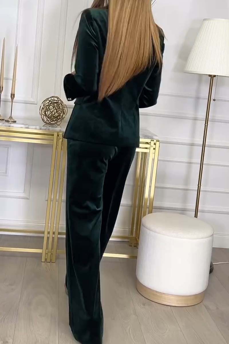 Women's Fashion Double Breasted Velvet Two Piece Suit