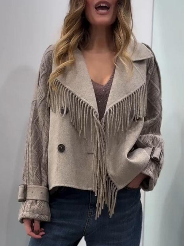 Women's Lapel Tassel Jacket taupe