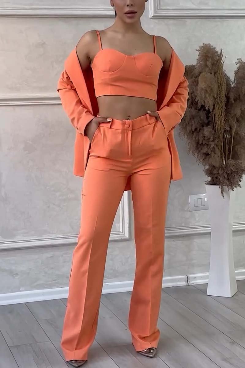 Women's fashion solid color three-piece suit