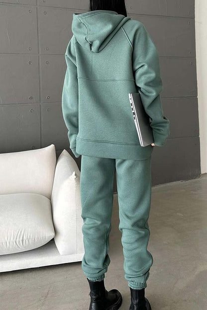 Women's casual solid color hooded sports sweatshirt suit