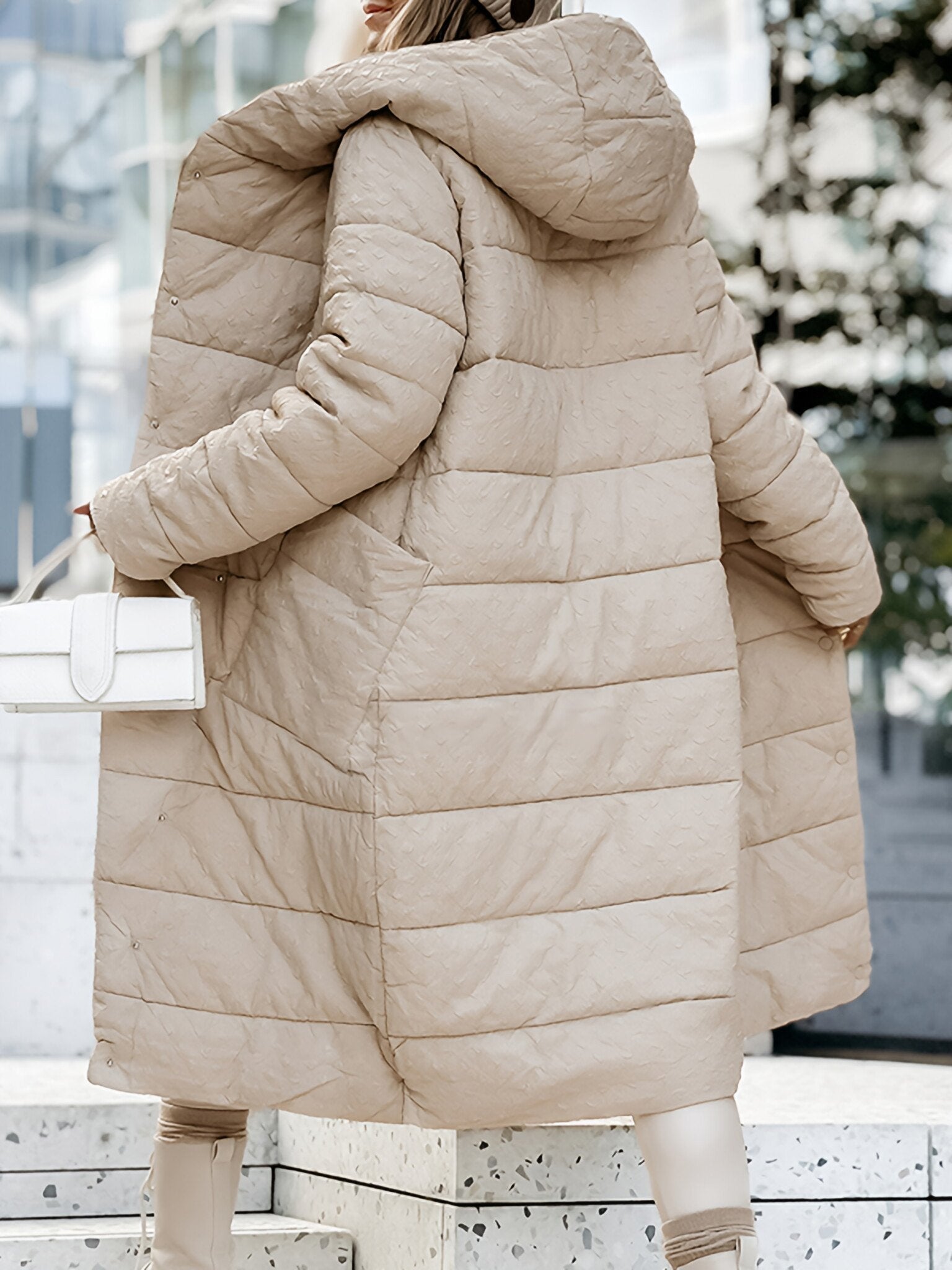 Women's Hooded Long-sleeved Knee-length Coat