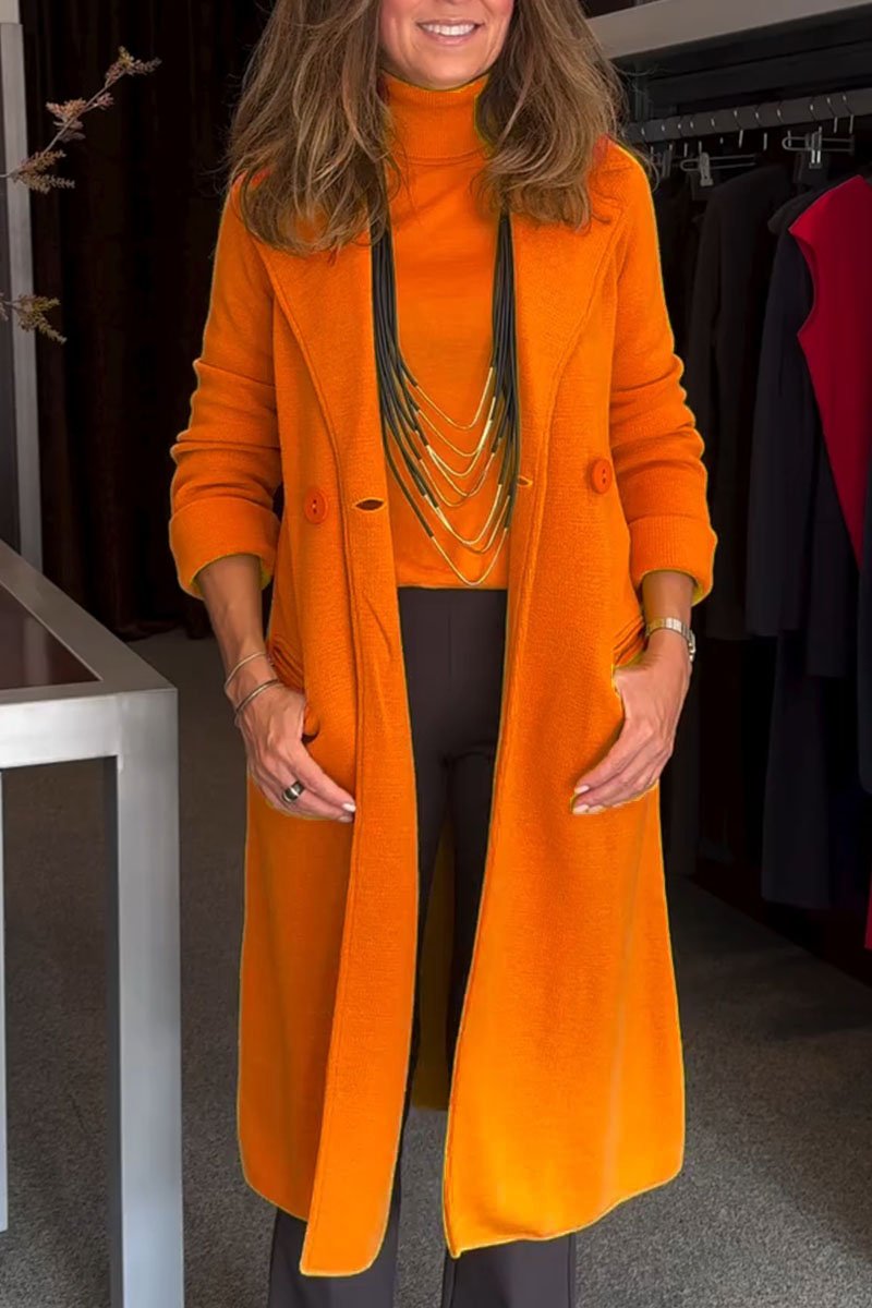 Ladies Casual Solid Color Long Coat orange