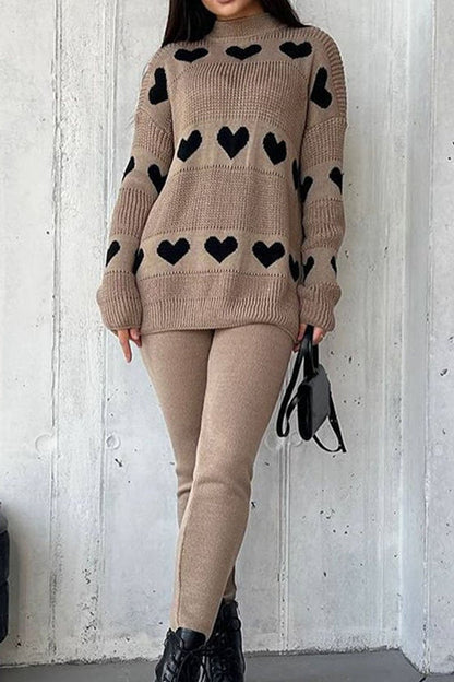 Women's Casual Love Knitted Two-piece Set khaki