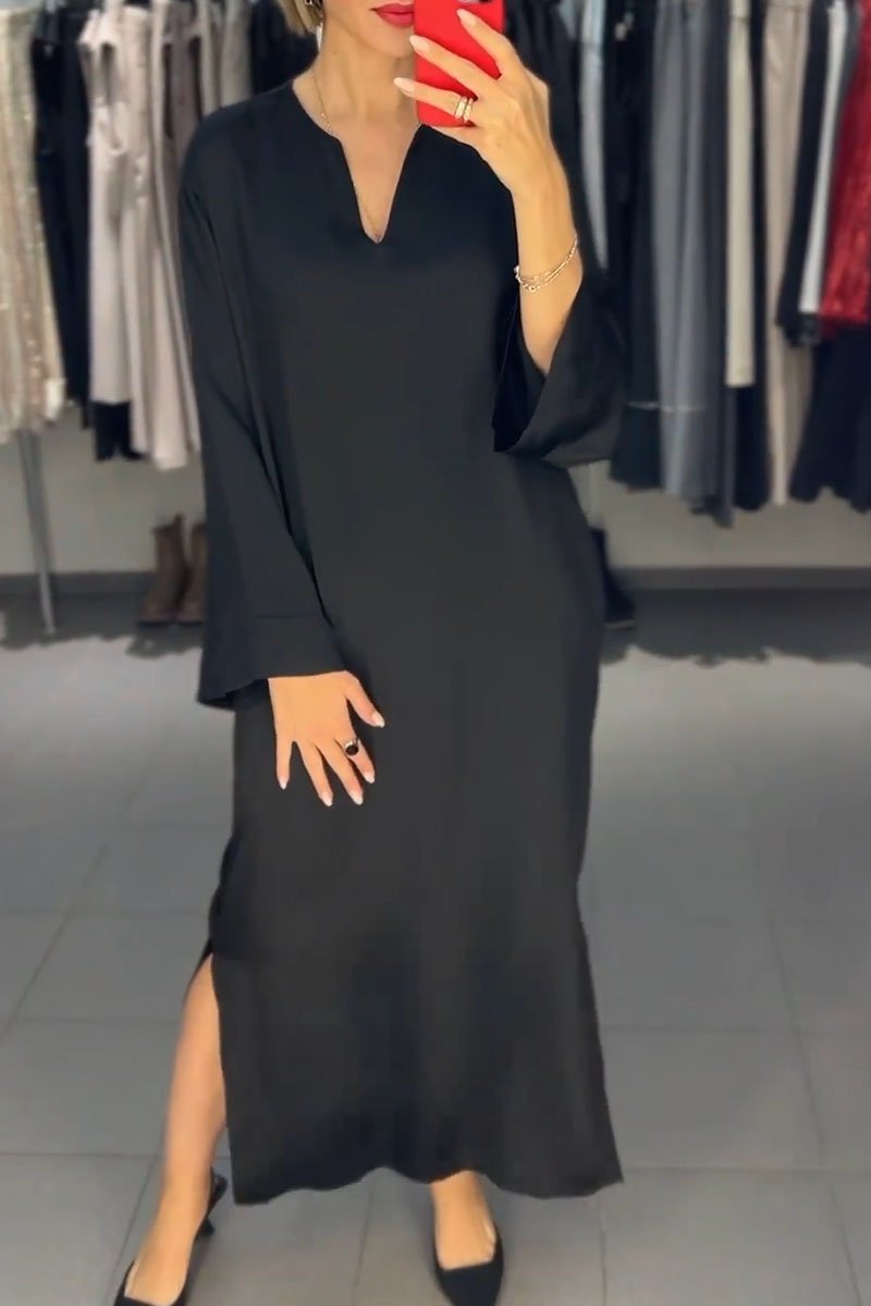 Women's Solid Color Casual Long Sleeve Dress black