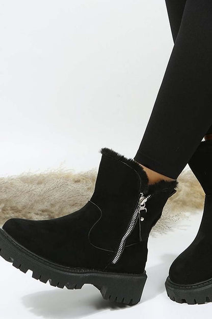 Women's velvet thickened warm mid-calf cotton boots Black