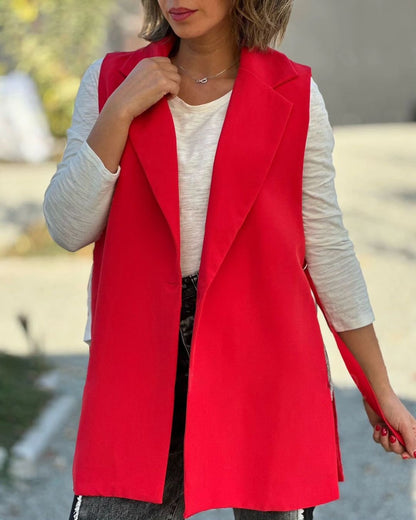 Women's Solid Color Casual Vest Jacket Red