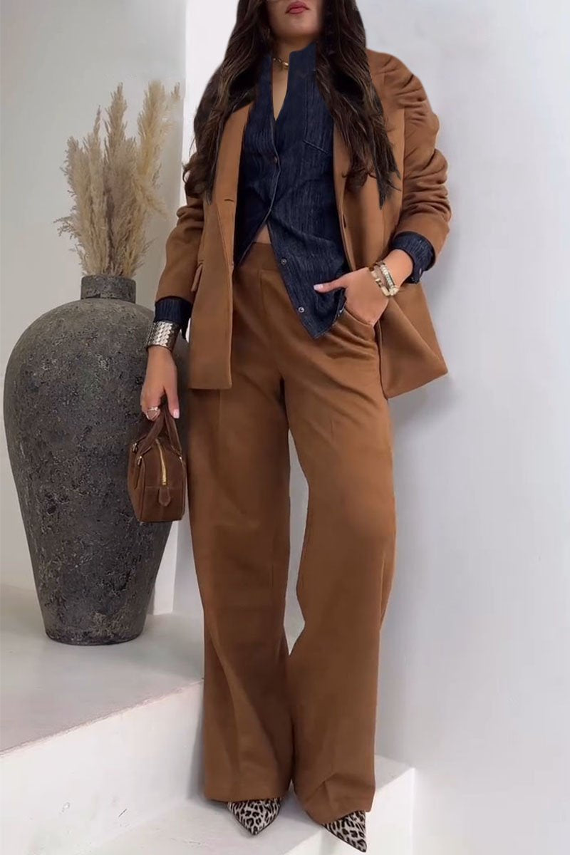 Women's Solid Color Two Piece Suit brown