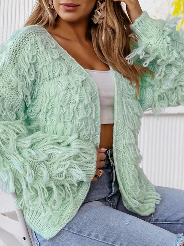 Women's Tassel Short Cardigan green