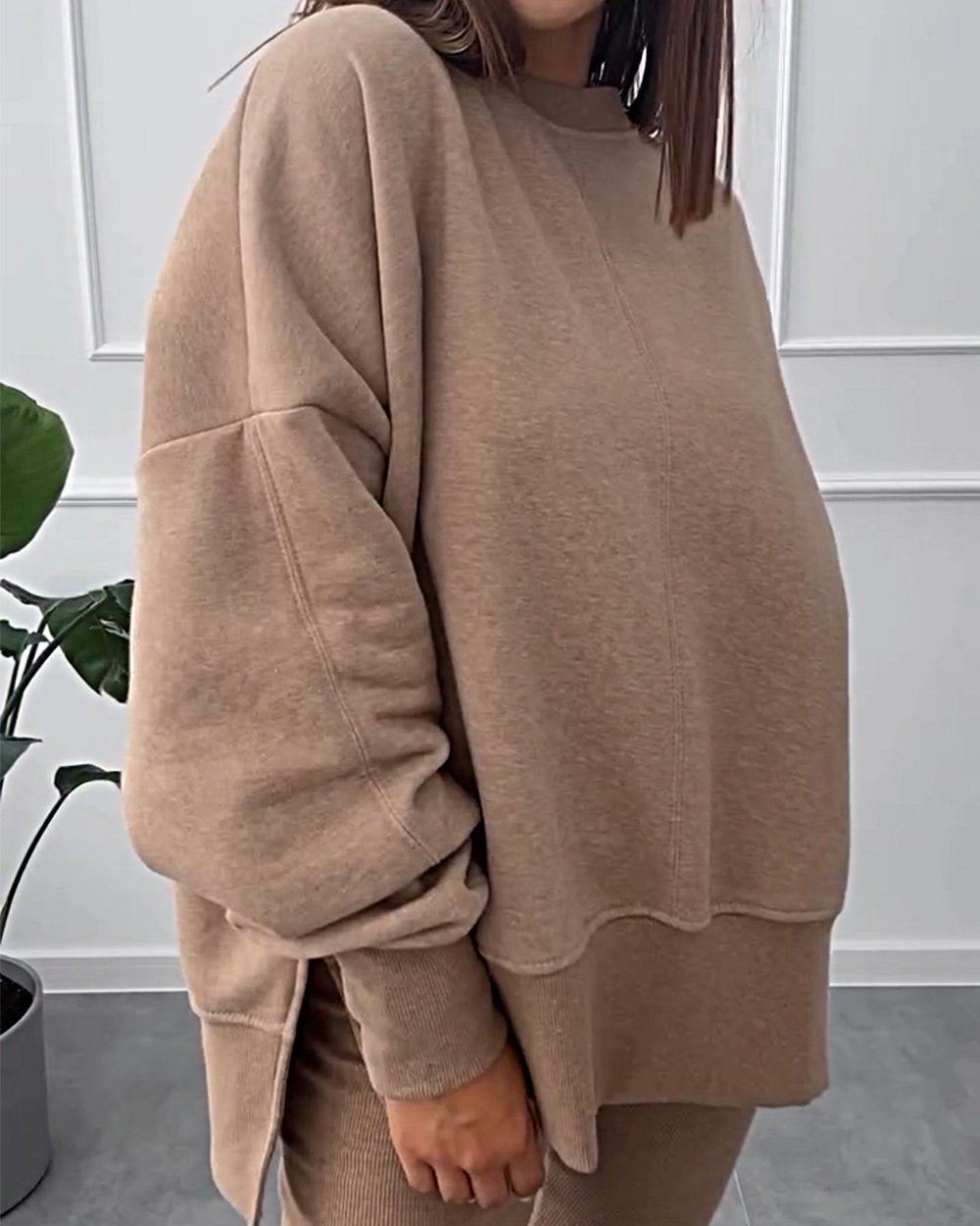 Women's Solid Color Casual Pullover Sweatshirt Two-piece Set