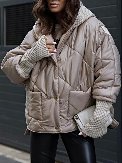 Women's Hooded Long-sleeved Patchwork Coat beige