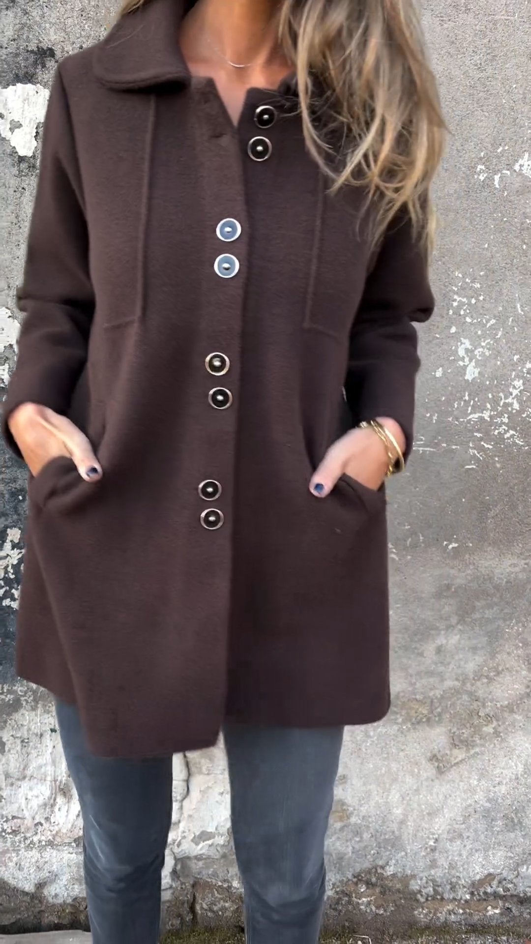 Casual Lapel Single-breasted Thick Coat brown