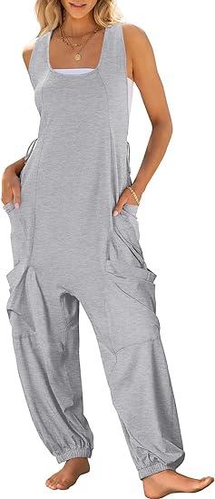 Women's Round Sleeveless Casual Jumpsuit light grey