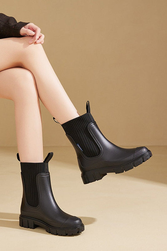 Women's Wear-resistant, Waterproof and Non-slip Mid-tube Rain Boots black