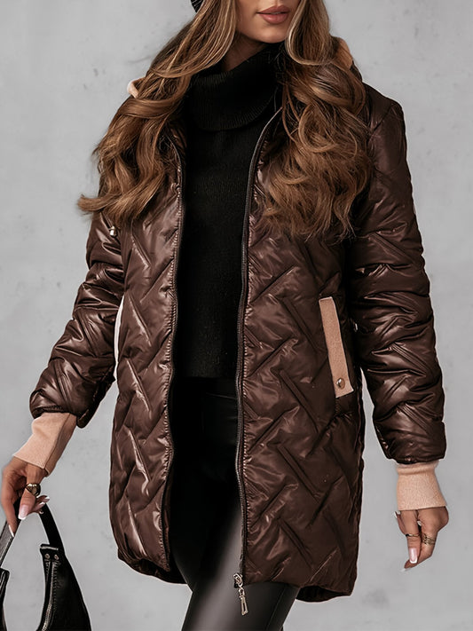 Women's Patchwork Hooded Coat brown