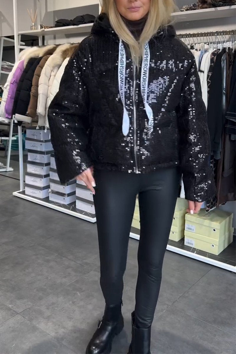 Women's Lapel Sequin Short Cotton Coat