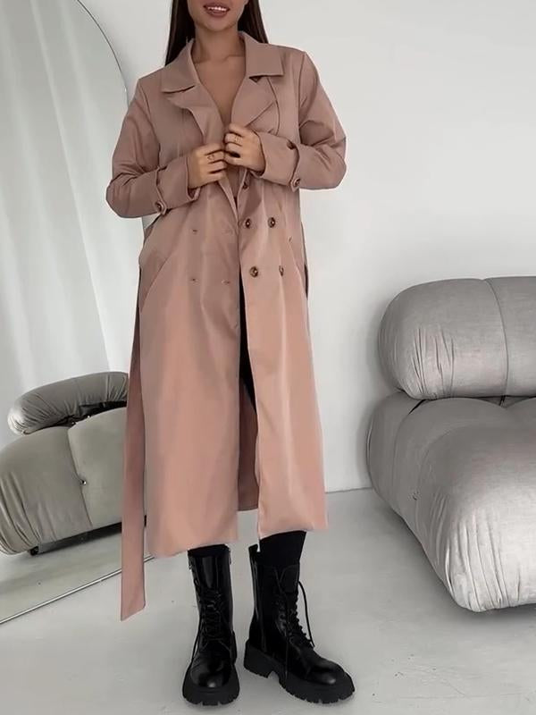 Women's Lapel Long Waist Trench Coat