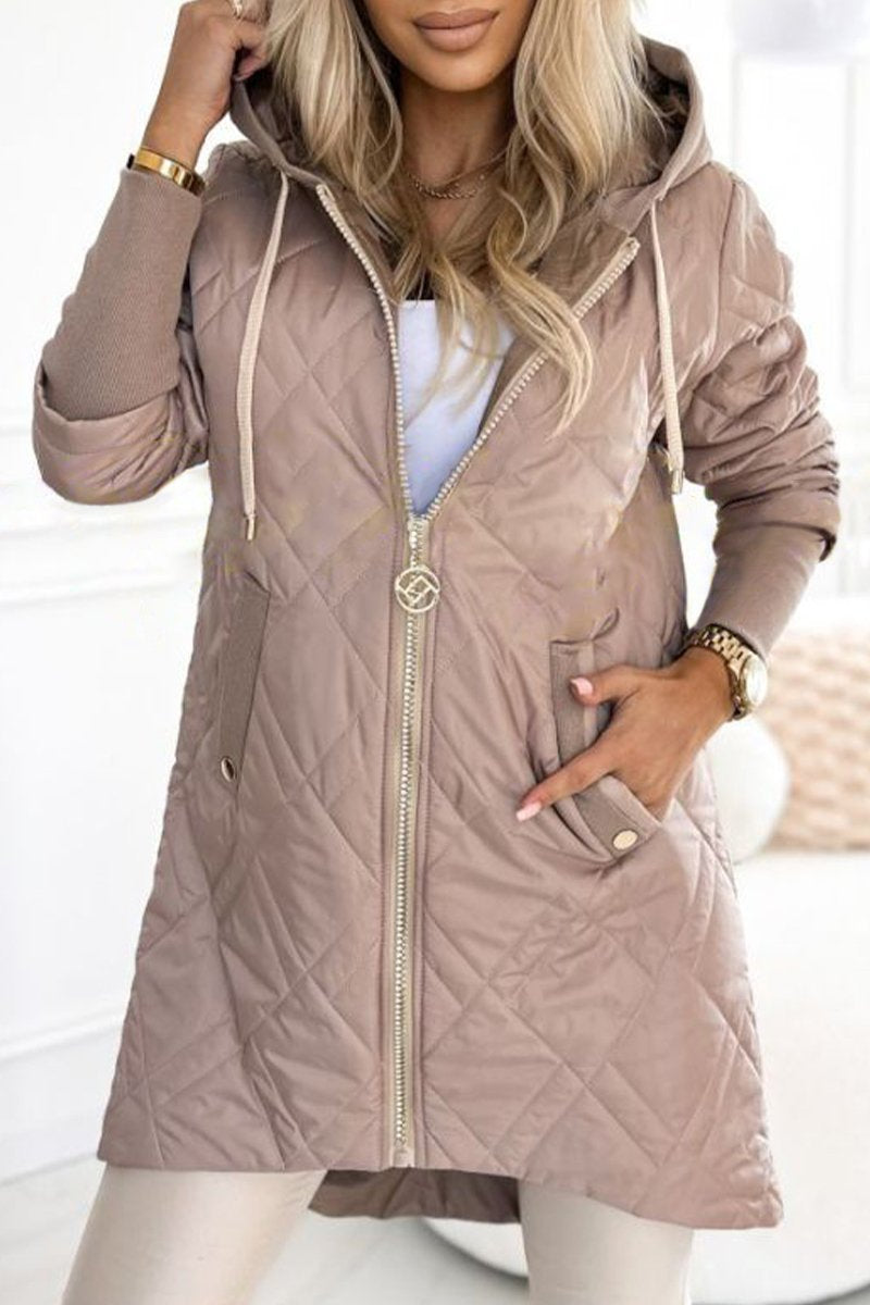 Women's Hooded Zippered Cuffs Casual Cotton Coat light brown