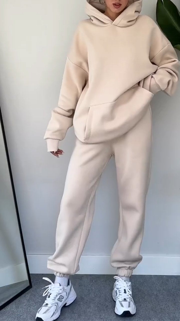 Hooded Sports Two-piece Suit apricot