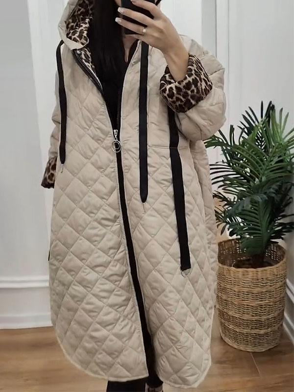 Women's Leopard Print Long Sleeve Hooded Overcoat