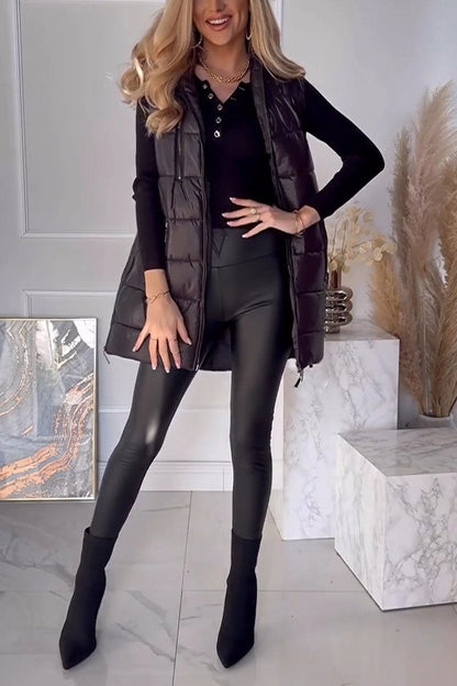 Women's Casual Hooded Solid Color Vest Cotton Jacket black