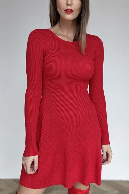 Women's Simple Solid Color Knitted Mini Dress Red