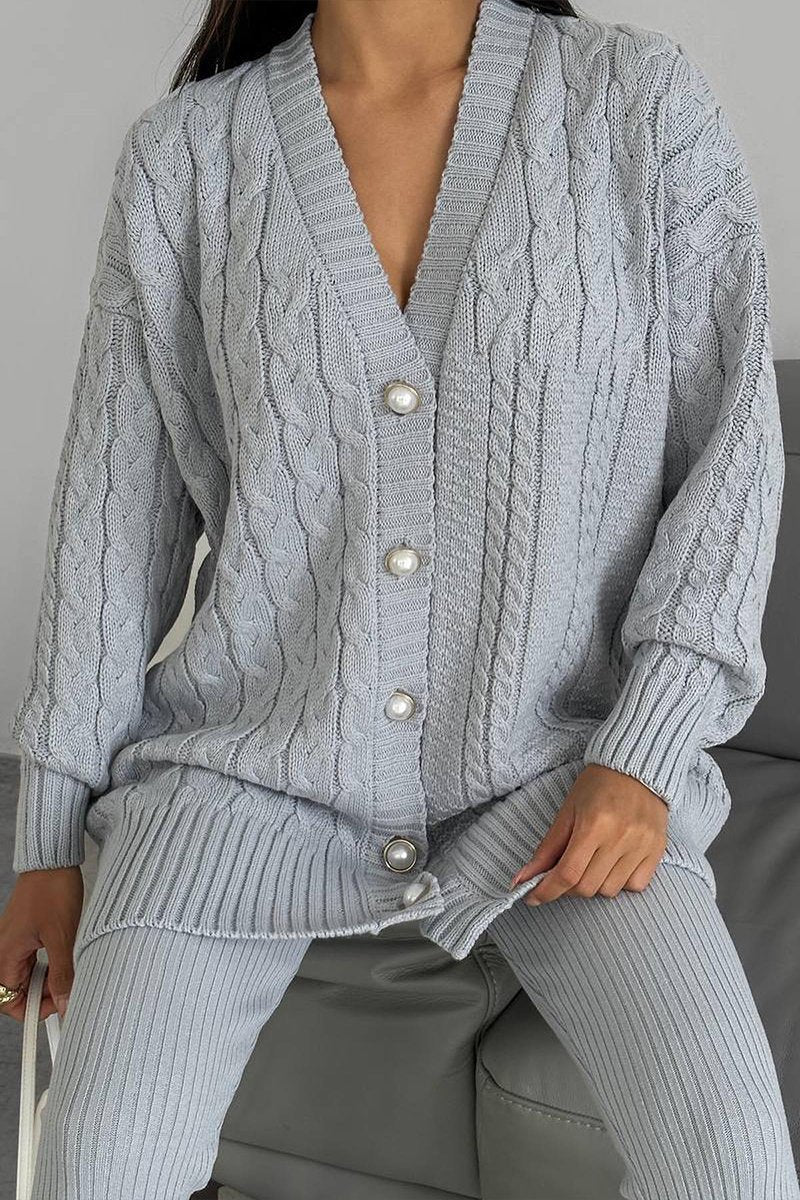 Women's V-neck Long-sleeved Sweater Casual Suit