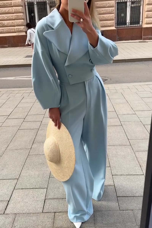 Women's fashionable commuting solid color pants suit Blue