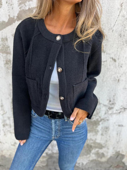 Round Neck Single Breasted Jacket black