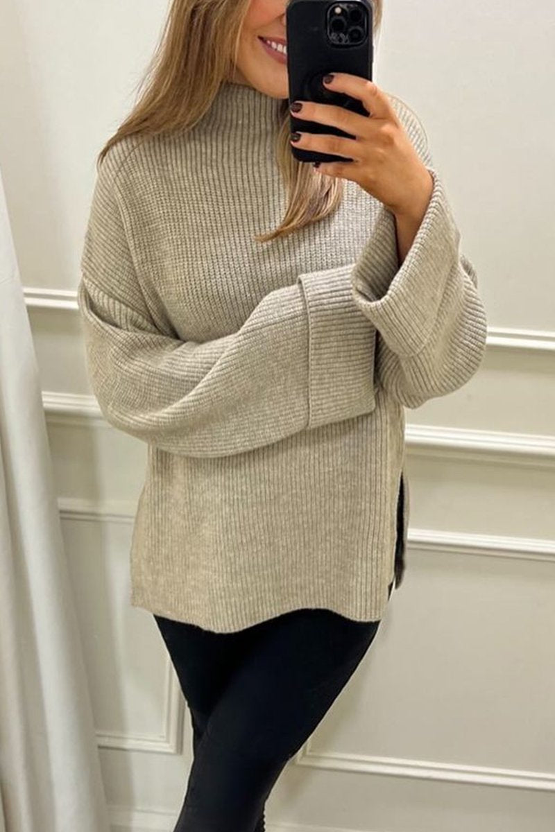 Women's Casual Round Neck Long-sleeved Knitted Sweater apricot