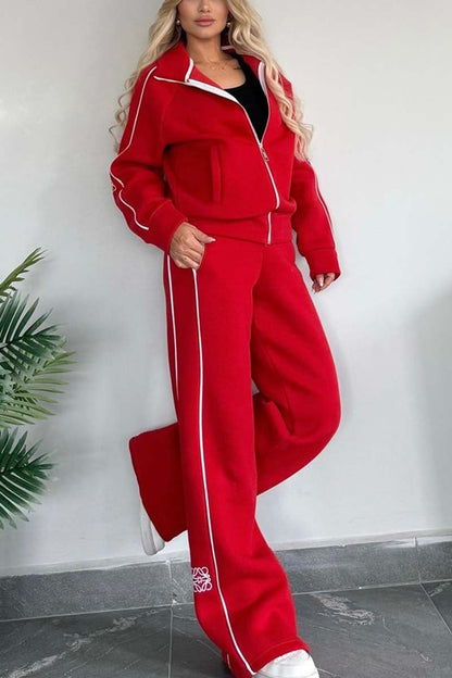 Women's Casual Sweatshirt and Pants Set Red