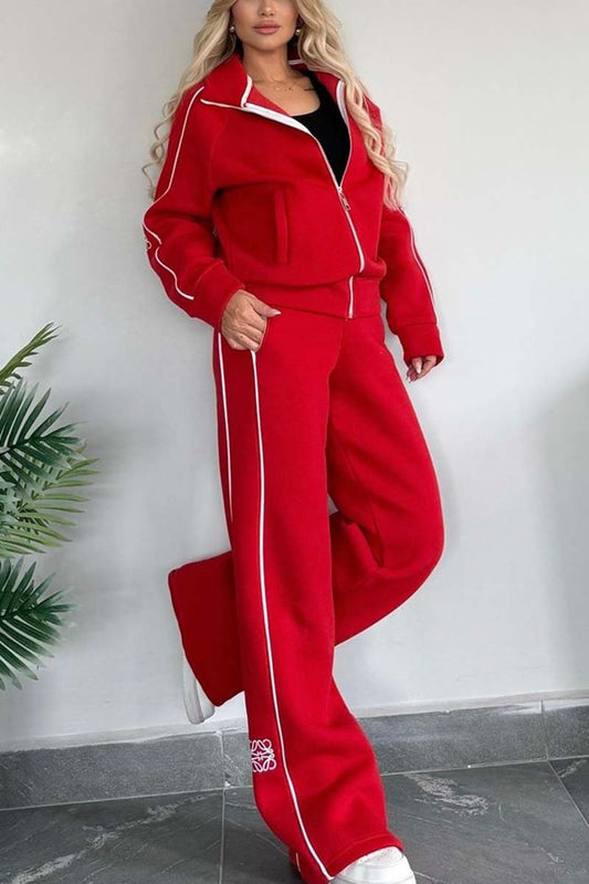 Women's Casual Sweatshirt and Pants Set Red