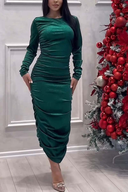 Women's Elegant Slim Fit Velvet Dress Drak Green